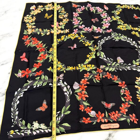 Salvatore Ferragamo 100% Silk Square Floral Butterfly Scarf 33"X 33" - Picture 11 of 13